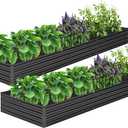 MGNO 2pcs 12x4x1FT Galvanized Raised Garden Bed-Outdoor Planter Box for Vegetables-Metal Garden Bed,Rectangle Planting Box for Herb,Flower,Black