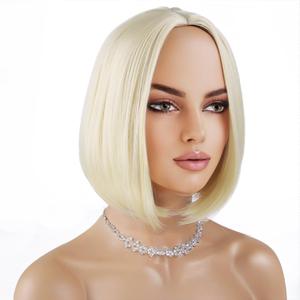 Short Blonde Bob Wig Light Blonde Wig for Women Straight Blonde Bob Wig Heat Resistant Synthetic Natural Looking Wig with Wig Cap