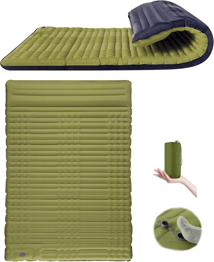 Double Sleeping Pad, Self Inflating 4.7'' Extra Thick for 2 Person Built-in Pump, Portable Camping Mattress Sleeping Mat for Backpacking Hiking Tent Travel (Full)