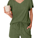 Ekouaer Women's Pajamas Set Ruffle Sleeves Sleepwear V Neck Comfy 2 Piece Pjs Loungewear Set with Pockets, Medium