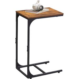 WLIVE C Shaped End Table, Small Couch Side Tables with Metal Frame That Slide Under, Sofa Table TV Tray for Living Room, Bedroom, Rustic Brown