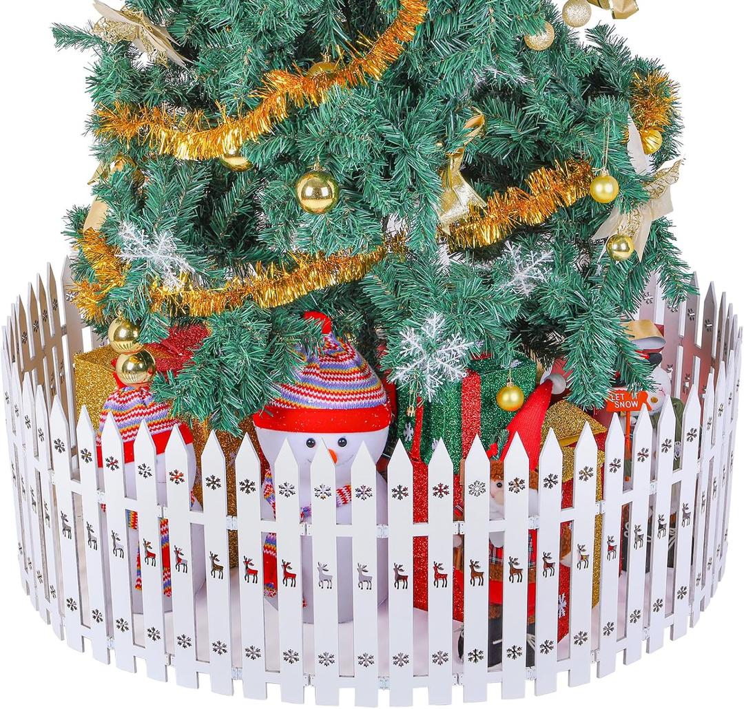 Sasylvia 30 Pcs 11 Ft Christmas Tree Fence, 15.7 in Tall Wooden White Picket Fence Xmas Tree Decoration Barrier Gate for Pet Cat Small Dog, Holiday Indoor Home Garden Wedding Party Decor