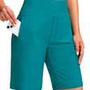 Viodia Women's 9" Long Swim Shorts Modest Swimsuits Bathing Suit Knee Length Bermuda Board Shorts for Women with Pocket Lake Blue
