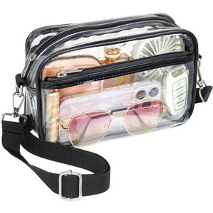 PACKISM Clear Bag for Stadium Events - Clear Purses for Women Stadium Crossbody Concert Bag for Game Day, Sports, Festival (Black)