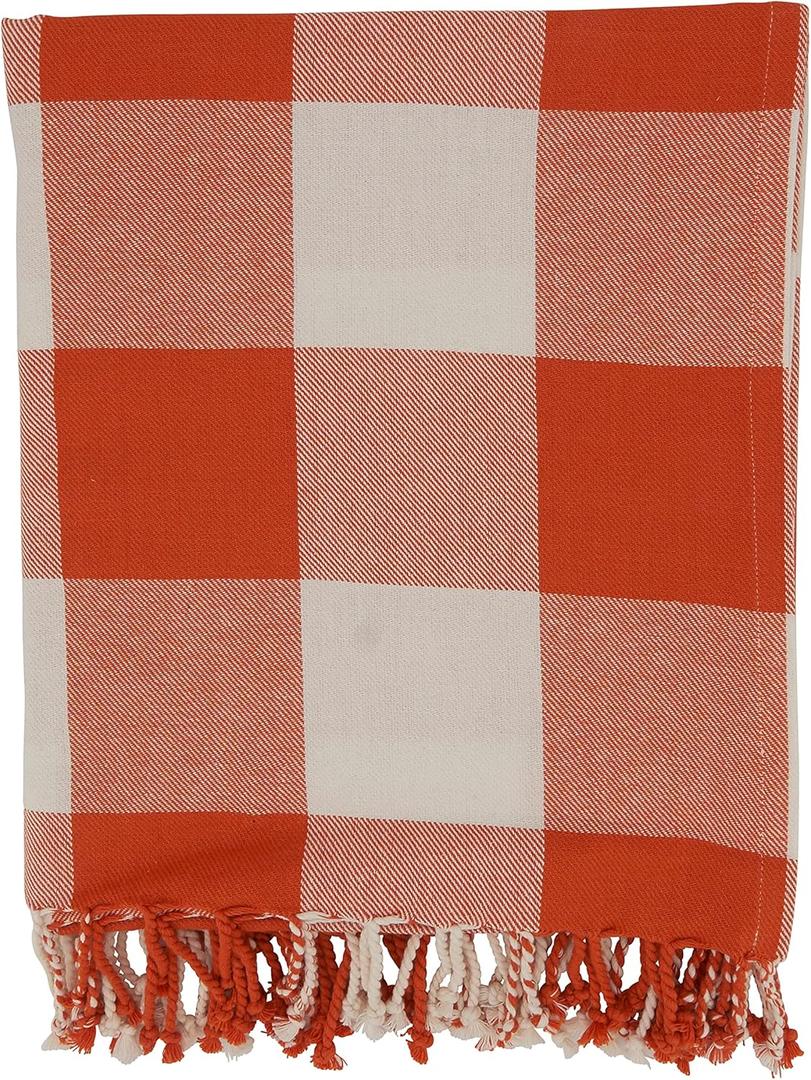 SARO LIFESTYLE Plaid Throw Blanket Harvest Buffalo Plaid Collection Orange 50"x60"