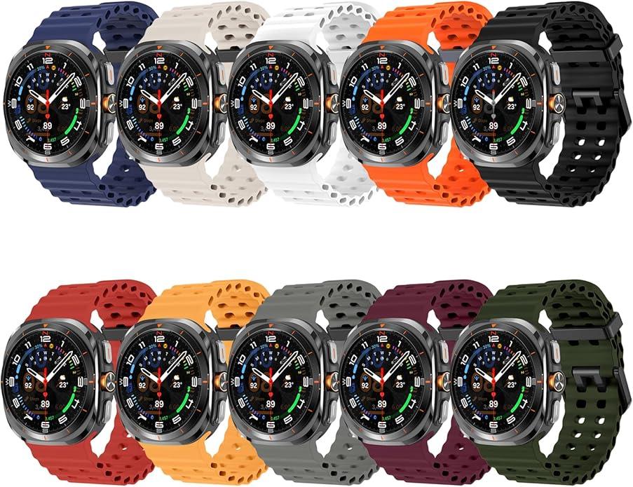 Sport Silicone Bands Compatible for Samsung Galaxy Watch Ultra 47mm (2025/2024), Breathable Wristband Waterproof Replacement Soft Silicone Strap for Men Women