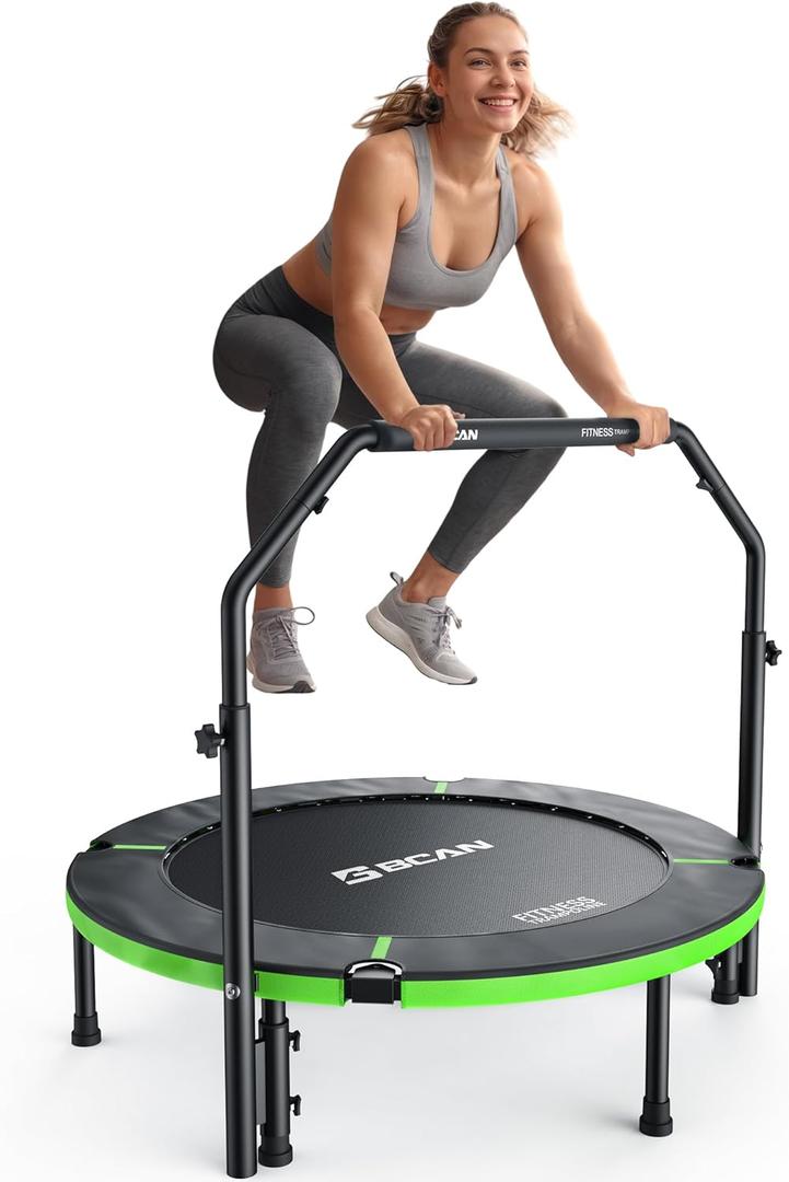 BCAN 40" Foldable Mini Trampoline, Rebounder Trampoline for Adults, Adjustable Foam Handle, Exercise Rebounder for Adults Indoor/ Garden Workout, Max Load 330lbs, Black