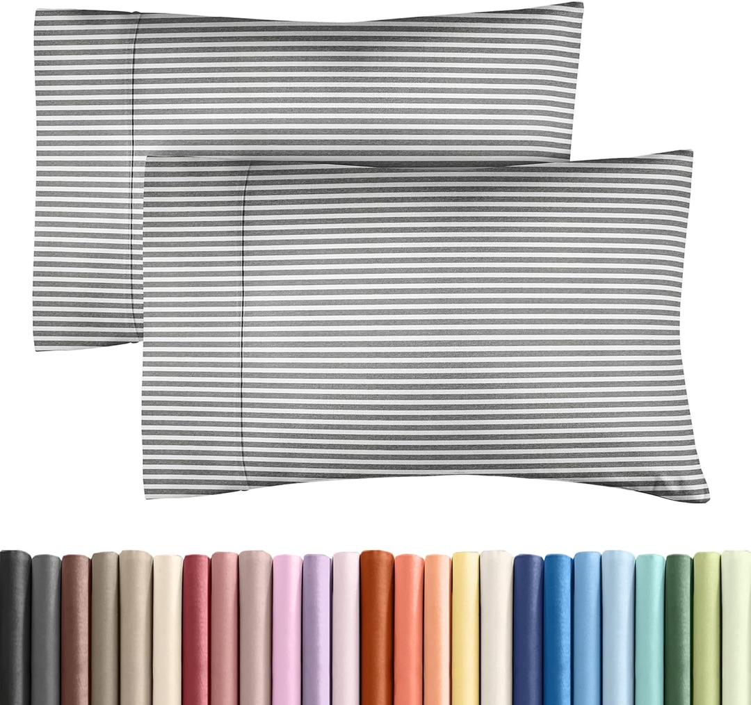 Queen Pillow Cases Set of 2 - Ultra Soft Hotel Quality Pillowcase Covers - Comfy, Cozy & Wrinkle Free - Shrinkage and Fade Resistant - Machine Washable Pillow Protectors - 2 Piece Set - Grey Stripes 2