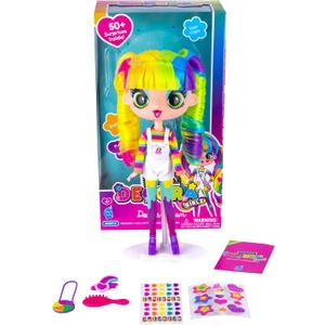 Decora Fashion Girlz Series 2 Decora Dream  11 Fabric-Costumed Posable Vinyl Doll with Extra-Long Rainbow Hair, 50+ Surprises, Puffy & Flat Removable Stickers, and Accessories
