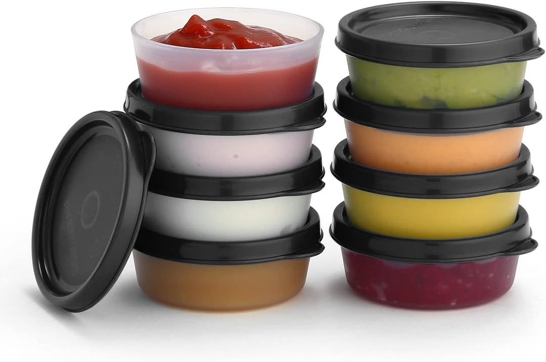 Condiment Cups Containers with Lids- 8 pk. 2.3 oz.Salad Dressing Container to go Small Food Storage Containers with Lids- Sauce Cups Leak proof Reusable Plastic BPA free for Lunch Box Picnic Travel 
