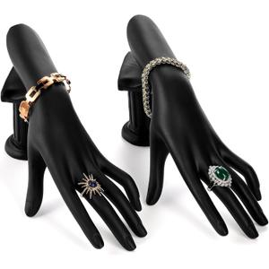 Okllen 2 Pack Female Mannequin Hand, Resin Hand Ring Display Stand Jewelry Organizer Bracelet Bangle Holder for Hand Chain, Finger Ring, Glove, Black, Left Hands