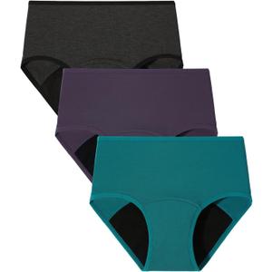 BAMBOO COOL Womens Period Underwear High Waisted Leakproof Postpartum Maternity Panties Soft Breathable Absorbent, 3 Pack (M)