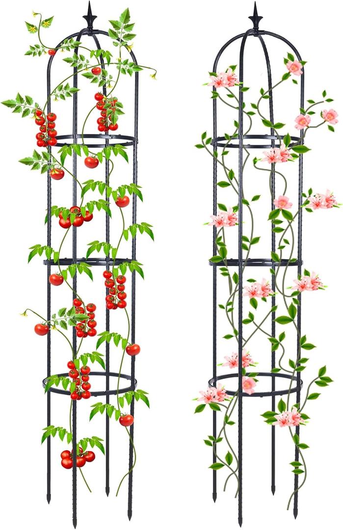 Trellis for Climbing Plants Outdoor, Deaunbr Garden Plant Support Tall Tower Obelisk Vine Cages Plastic Coated Rustproof Metal Pipe Supports for Outdoor Indoor, Potted Plants, Tomato, Rose - 2 Pack
