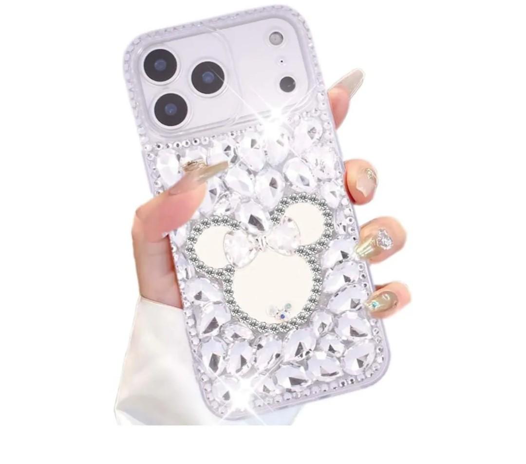 for iPhone 17 Pro Max Bling Case,Cute Cartoon Mirrror Diamond Glitter Crystal Rhinestone Women Girls Fashion Luxury Shiny Sparkle Crystal Phone Case Cover for iPhone 17 Pro Max 6.9 "