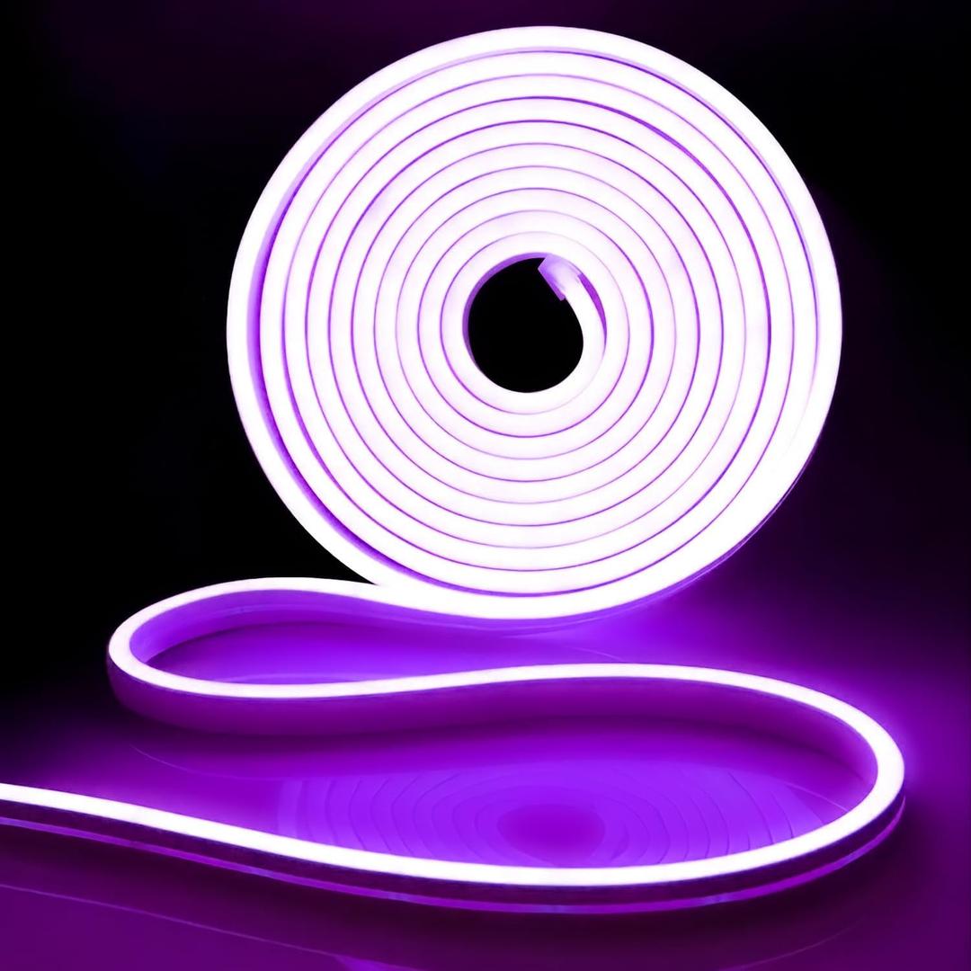 iNextStation 12V Purple LED Strip Lights 16.4FT, Flexible Silicone Neon Rope Light, Waterproof, Cuttable, Dimmable & Linkable, for Cabinet, Ceiling, Wall, Bedroom, Kitchen, Garage (No Adapter)