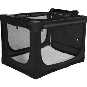 42-Inch Collapsible Travel Dog Crate, Portable 4-Door Soft Kennel for Medium to Large Dogs, Durable Mesh Windows, Indoor/Outdoor Use, Foldable, with Storage Bag (Black)