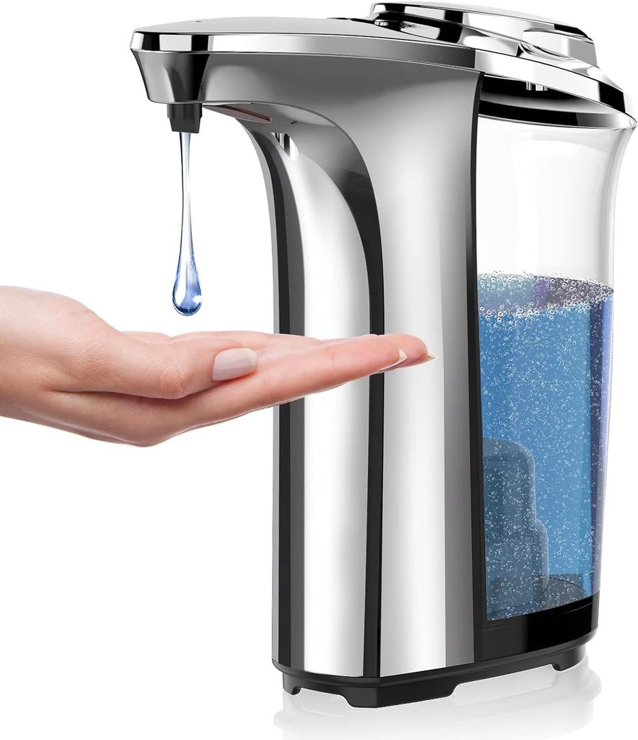 PZOTRUF Automatic Soap Dispenser, Touchless Dish Soap Dispenser 17oz/500ml with Infrared Sensor, 5 Adjustable Soap Dispensing Levels, Liquid Hand Dispenser for Bathroom Kitchen Sink (Silver)