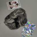 FESHFEN Messy Bun Hair Piece - Wavy Synthetic Chignon Scrunchies for Instant Volume, Elastic Bun Ponytail Hair Extensions Thick Hairpieces for Women, Black Gray and White Tips 1.50 oz