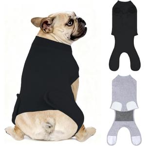 2 Packs Breathable Cotton Dog Recovery Suit for After Neuter Spay Abdominal Wounds Protector, Professional Anti-Licking Onesies for Male Female Pets Surgery Bandages, M Black Grey Pure