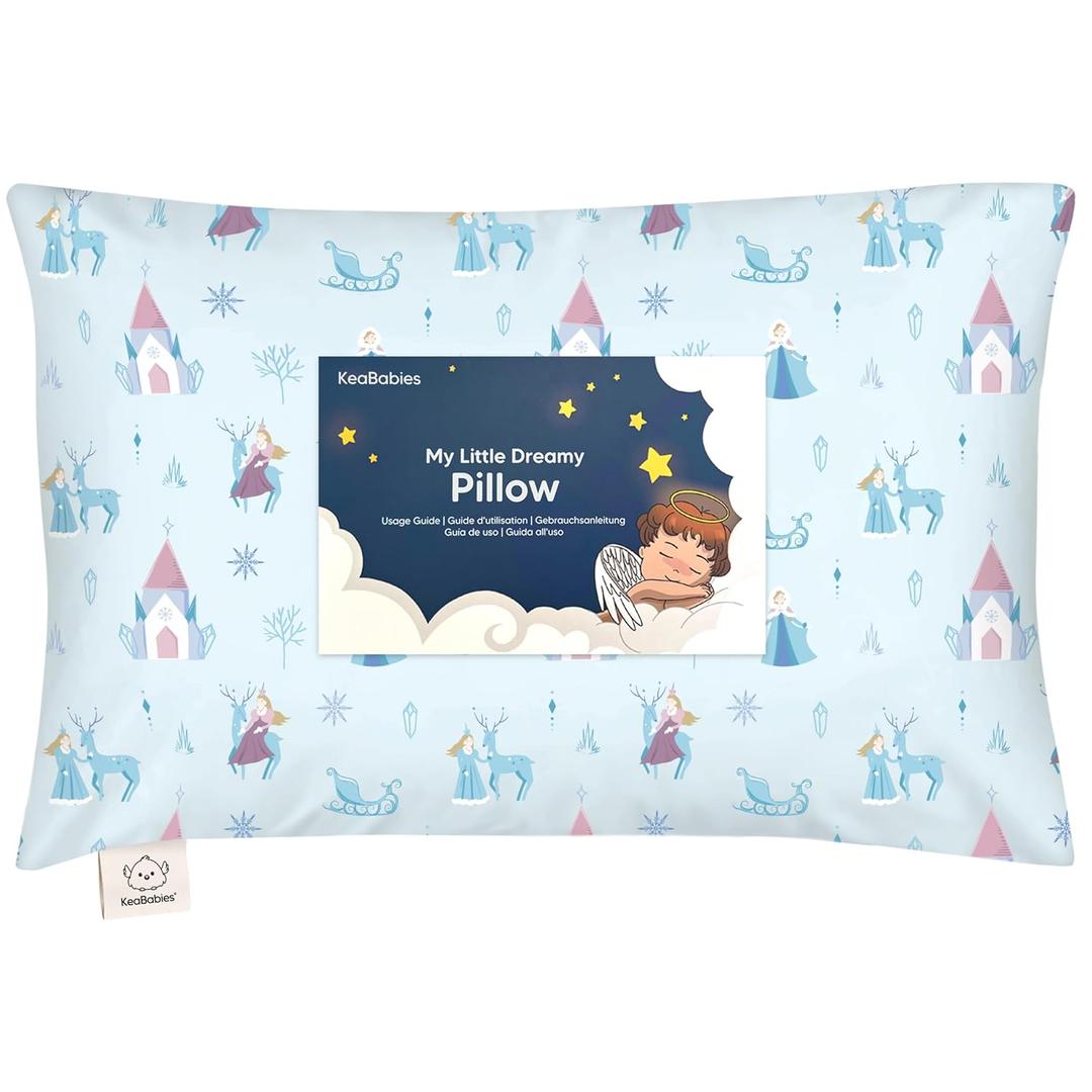 Toddler Pillow with Pillowcase - 13x18 My Little Dreamy Kids Travel Bed Pillows for Sleeping, Organic Cotton Small Pillowcase,Soft & Breathable,Machine Washable,Toddlers 2-5 years old(Enchanted Frost)