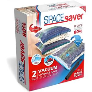 Spacesaver 2 Pack Jumbo Vacuum Storage Bags for Blankets & Clothes  Jumbo Vacuum Sealed Compression Bags with Hand Pump  Space Saver Storage Bags for Bedding, Moving, Travel & Organization