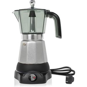 6 Cup Manual Espresso Maker, Small Espresso Machines for Home, Cuban Coffee Maker with Detachable Base & Overheat Protection,Cafeteras Electricas Modernas Moka Pot, Greca Electrica De Cafe Gift (silvery white)