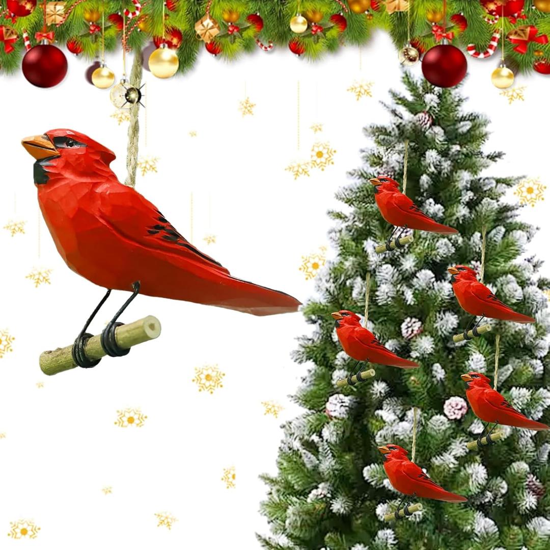 Hand Carved Northern Cardinal Wooden Cardinal Figurine for Hanging Decor Indoor Christmas Tree Home Decor,Presents for Bird Lovers Holiday Festival (1pcs)