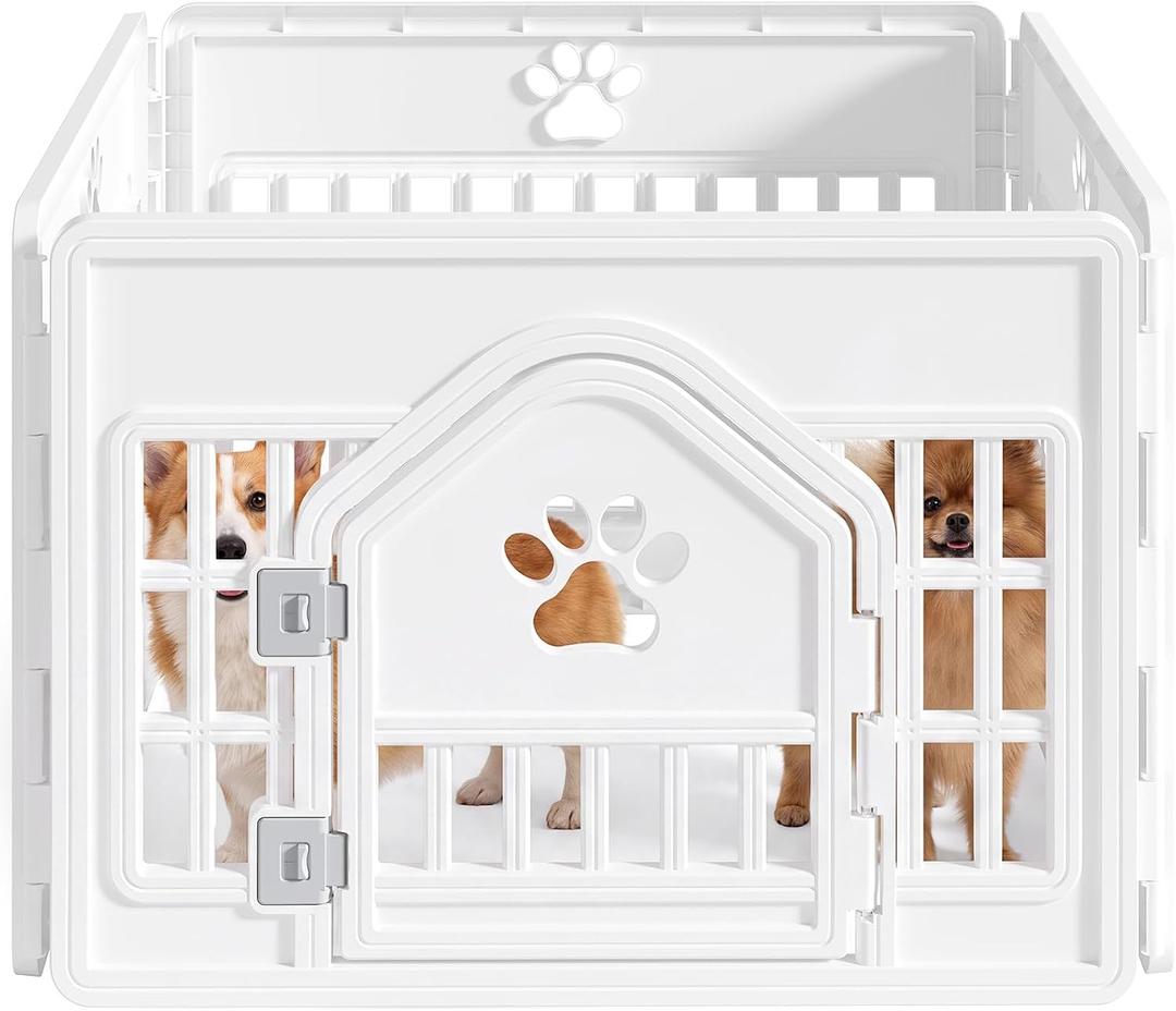 DUMOS Dog Playpen, Plastic Indoor Pet Fence for Small Dogs 4 Panels 24 Inch
