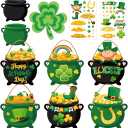 tineit 24 Packs St Patricks Day Crafts, DIY Pot of Gold Decor and Shamrocks Cutouts Set for St. Patrick's Day Activities Displays, Irish Saint Patricks Decorations Gold Coins Cutouts Leprechaun Hat