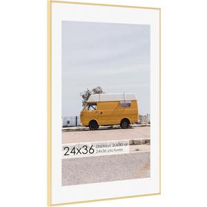 Fun Memories 24x36 Picture Frame, 24 x 36 Metal Poster Frame with Mat for 20x30-Tempered Glass Front- Vertical and Horizontal Display - Wall Hook Hanging Hardware Included -Gold