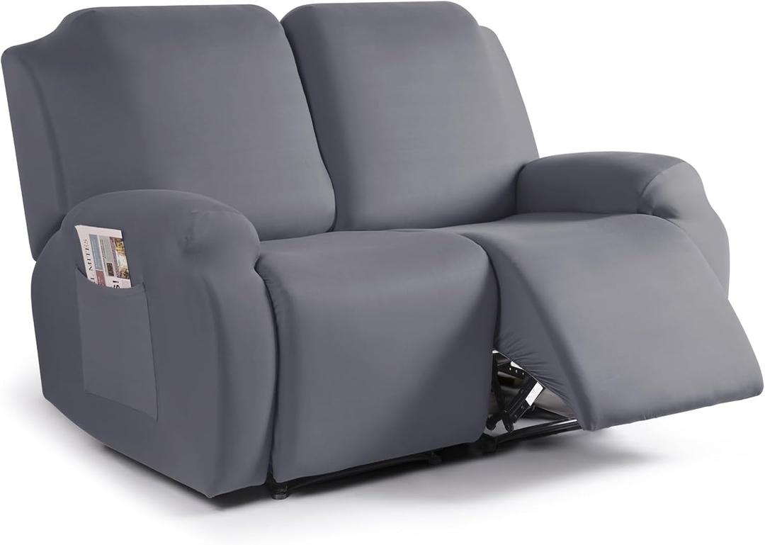 TAOCOCO Recliner Loveseat Covers Stretch Sofa Covers for 2 Seat Large Reclining Couch, 2 Pieces Reclining Loveseat Covers Soft Washable Furniture Protector with Pocket (2 Seater Oversized, Light Gray)