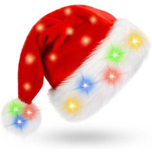 BOSONER Santa Hat: Christmas Hat Adult - Santa Hat for Women and Men - Led Santa Hat (1 Pack With Led)