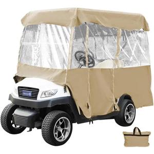 Golf Cart Covers 4 Passenger, 300D High Duty Golf Cart Cover with 6 Zipper, 4-Side Transparent PVC Windows, for EZGO Yamaha Club Cart, with Storage Bag