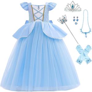 Cinderella Dresses For Girls Little Kids Toddler Princess Fancy Dress Up Clothes + Accessories Halloween Christmas Carnival Birthday Party Role Play Cosplay Costume Blue, Size 110