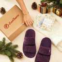 EverFoams Womens Fuzzy Open-toe Slippers Soft Comfy Memory Foam Indoor House Shoes (9-10, Plum Violet)