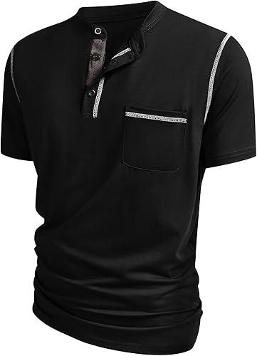 Men's Short Sleeve Henley Shirts Casual Summer Lightweight Button Henley Solid T-Shirt Tops
 Black M