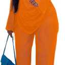EDITCOZY Women Mesh Sheer 3pcs Outfits Long Sleeve Top Long Pant Bikini Cover Up (X-Large,Orange)