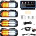 BooYu 4-pcs Sync Feature LED Emergency Strobe Lights Ultra Slim Grille Surface Mount Flashing Warning Hazard Light Bar w/Controller for Construction, Firefighter, Trucks, Vehicles, Car (Amber/White)