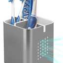 Boperzi Toothbrush Holder Toothpaste Organizer Drainage for Bathroom Vanity, Detachable Anti-Slip Brushed Nickel Toothpaste Storage Caddy 3 Slots with Drainage Holes for Makeup Brush Razor Stand (Silver)