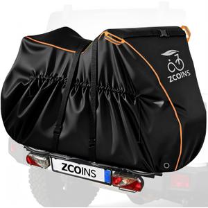 Bike Cover for Transport 2 Bikes On Rear Bike Rack, 600D Waterproof Heavy Duty Outdoor Ebike Bicycle Covers for Travel Car Hitch Storage with Lock Hole and Storage Bag