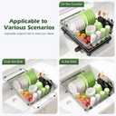 In Sink Dish Drying Rack, Expandable Over The Sink Dish Rack for Small Kitchen, Space Saving Stainless Steel Dish Drainer with Utensil Holder, 14.1"-21.2" L x 11"W, Small Plate Dryer Strainer, Silver