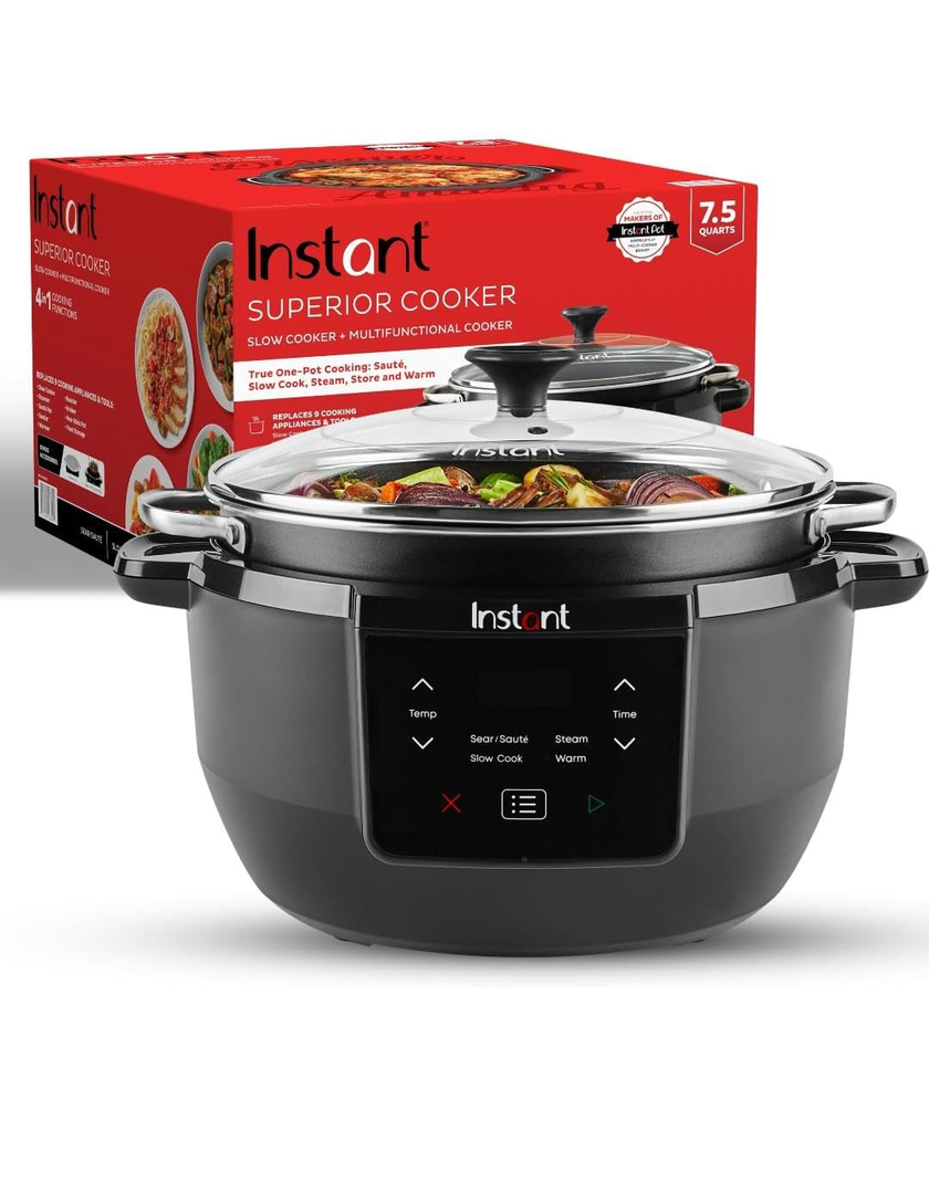 Instant Pot Superior Cooker 7.5QT Slow Cooker and Multicooker, 4-in-1 Functions, Sears/Sauté, Slow Cooks/Roast, Steams and Warms, From The Makers of Instant Pot