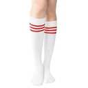 Nirohee Womens Tube Socks with Three Striped Soft Cotton Tube Socks, Fashionable Thigh High Socks for Women, Striped Knee High Socks Suitable for Entertainment and Sports White Red
