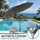 AreShark 9FT Patio Umbrella with Solar Lights, 32 Lighted Pool Umbrella w/Tilt and Crank, Outdoor Market Solar Umbrellas for Garden, Deck, Backyard, Pool and Beach, Gray