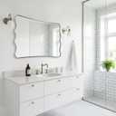 ANDY STAR 24x40 Inch Brushed Nickel Scalloped Bathroom Wall Mirror