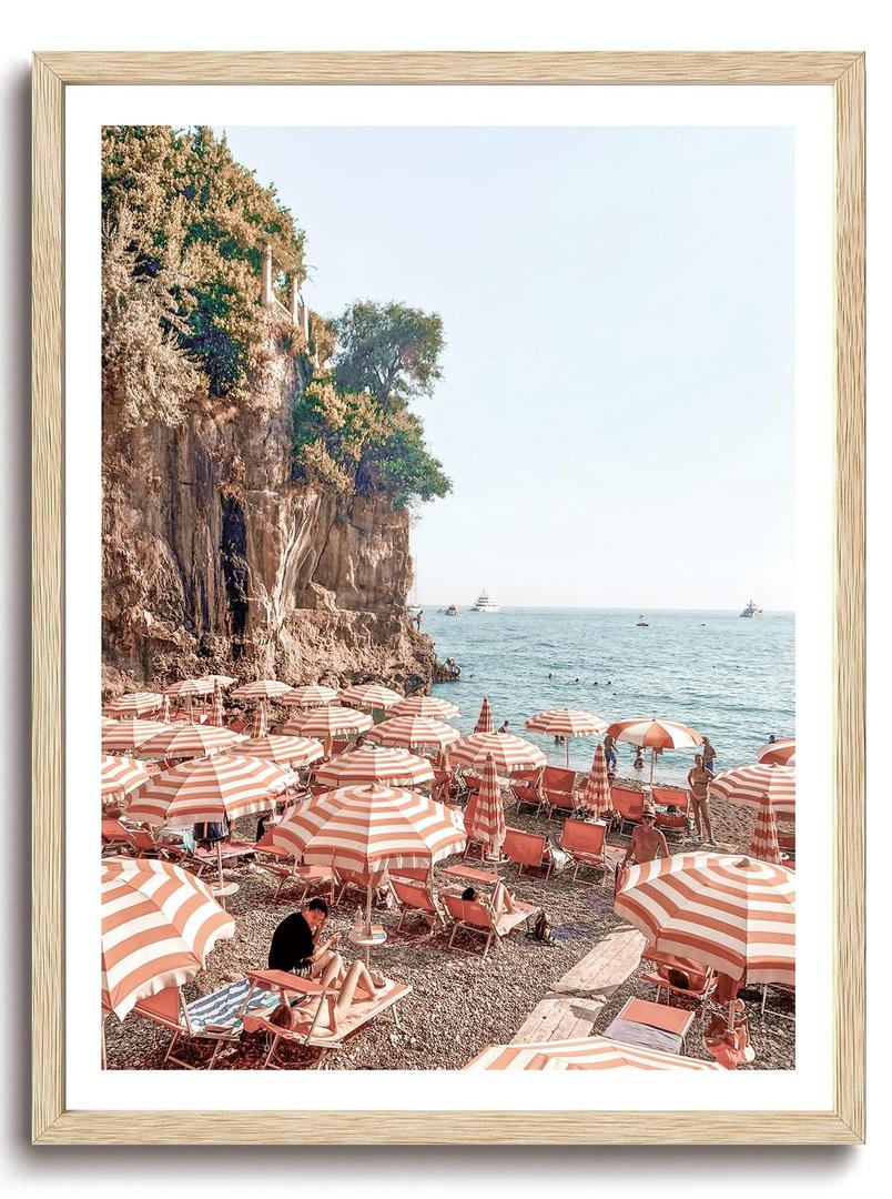 KISSFOX OAK Wood Framed Wall Art Coastal Wall Decor Beach Canvas Art Summer Pictures Landscape Paintings Travel Posters Aesthetic Artwork For Bedroom Office Living room 16x20 Wood