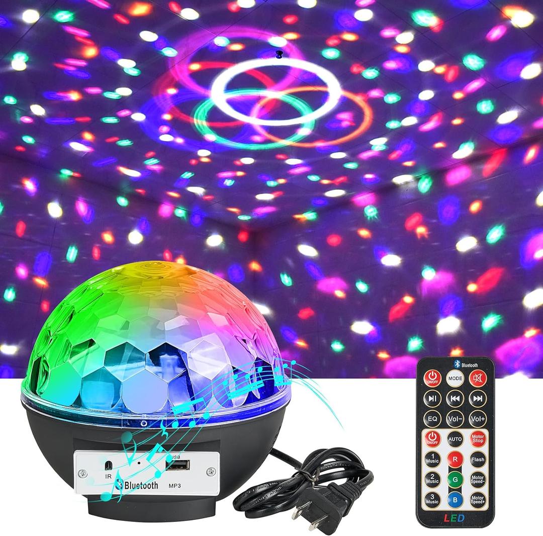 Disco Ball Light Speaker with Remote Control DJ Lighting,6 Light Colors, Large Size Magic Stage Party Strobe Light for Christmas, Halloween, Club Decoration, Home Dance, Room Decoration (Black)