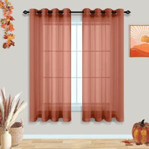 Autumn Rust Sheer Curtains 63 Inches Long for Bedroom Living Room Grommet Boho Airy See Through Faux Linen Bohemian Terracotta Ochre Tangerine Window Voile Sheer Curtains 63 Inch Length Set 2 Panels