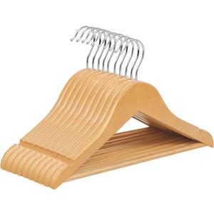 SONGMICS Kids Wooden Hangers 10 Pack, Solid Wood Baby Hangers, Children's Coat Hangers with Pants Bar, Shoulder Notches, Swivel Hooks, 12.6 x 7.5 Inches, Natural and Silver UCRW06NL SONGMICS Kids Wooden Hangers 10 Pack, Solid Wood Baby Hangers, Children's Coat Hangers with Pants Bar, Shoulder Notches, Swivel Hooks, 12.6 x 7.5 Inches, Natural and Silver UCRW06NL