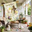 He Is Risen Easter Garden Flag for Outside, 28x40 Inch Double Sided Spring Flags with Bunnies Flowers Cross, Easter Gifts Yard Decoration Flag for Outdoor Garden, Patio, Porch